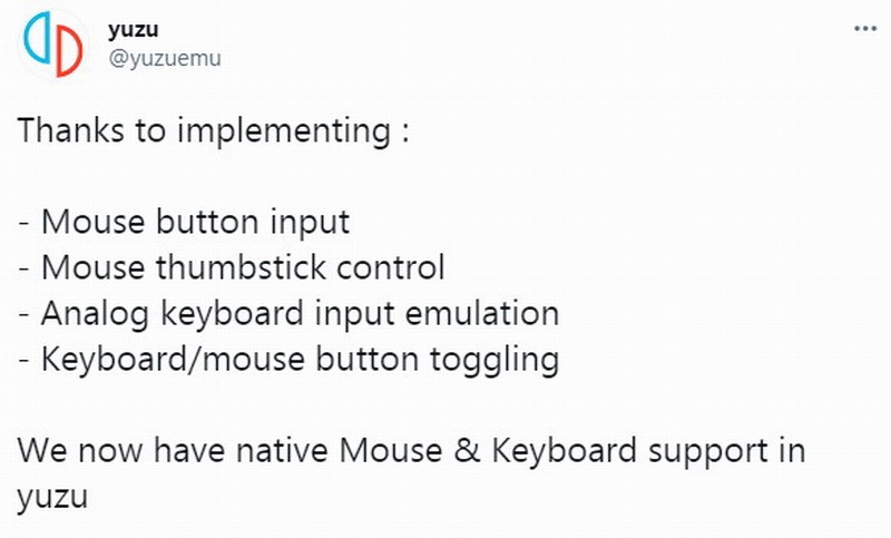 Switch模拟器yuzu取得进展 已原生支持键鼠输入